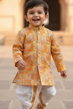 Mustard Patchwork Printed Kurta Dhoti Set for Boys