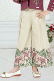 Wine And Beige Floral Embroidered Co-ord Set with Jacket For Girls