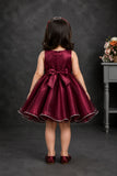 Wine Party Wear Frock With Beige 3D Floral Applique