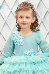 Blue Shimmer Frock With Multi Layered For Girls