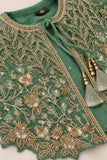 Girls Sage Green Floral Embroidered Palazzo Set With Jacket And Dupatta