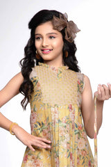 Mustard Bloom Sleeveless Floral Dress for Girls
