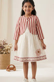 Casual Cream Dress & Dusty Pink Striped Jacket for Girls
