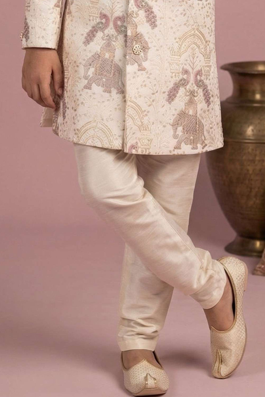Ivory Heritage Embroidered Sherwani Set For Boys
