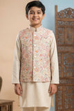Boys Cream Kurta Set with Floral Printed Nehru Jacket