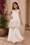 White Palazzo Set With Gold Sequin Embroidery for Girls