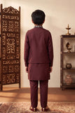 Boys Maroon Floral Embroidered And Sequin Embellished Kurta Set with Nehru Jacket
