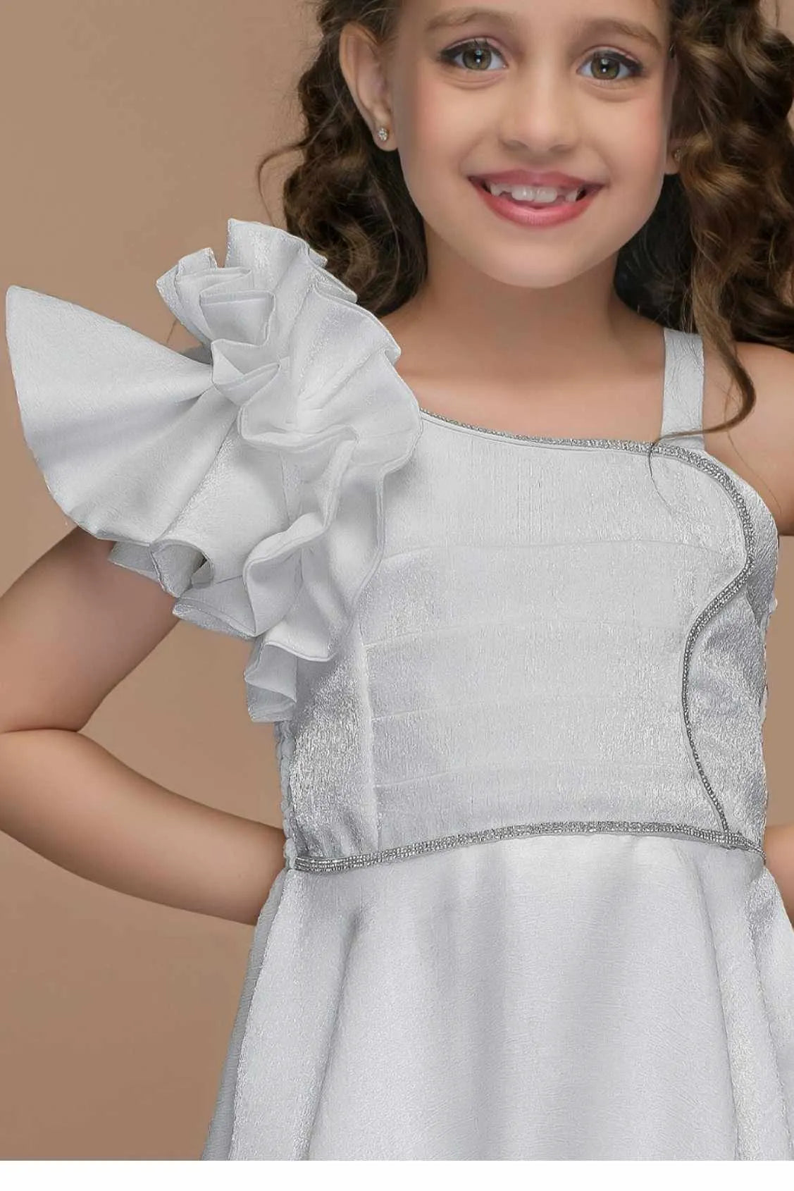 White One-Shoulder Party Wear Gown For Girls