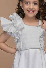 White One-Shoulder Party Wear Gown For Girls