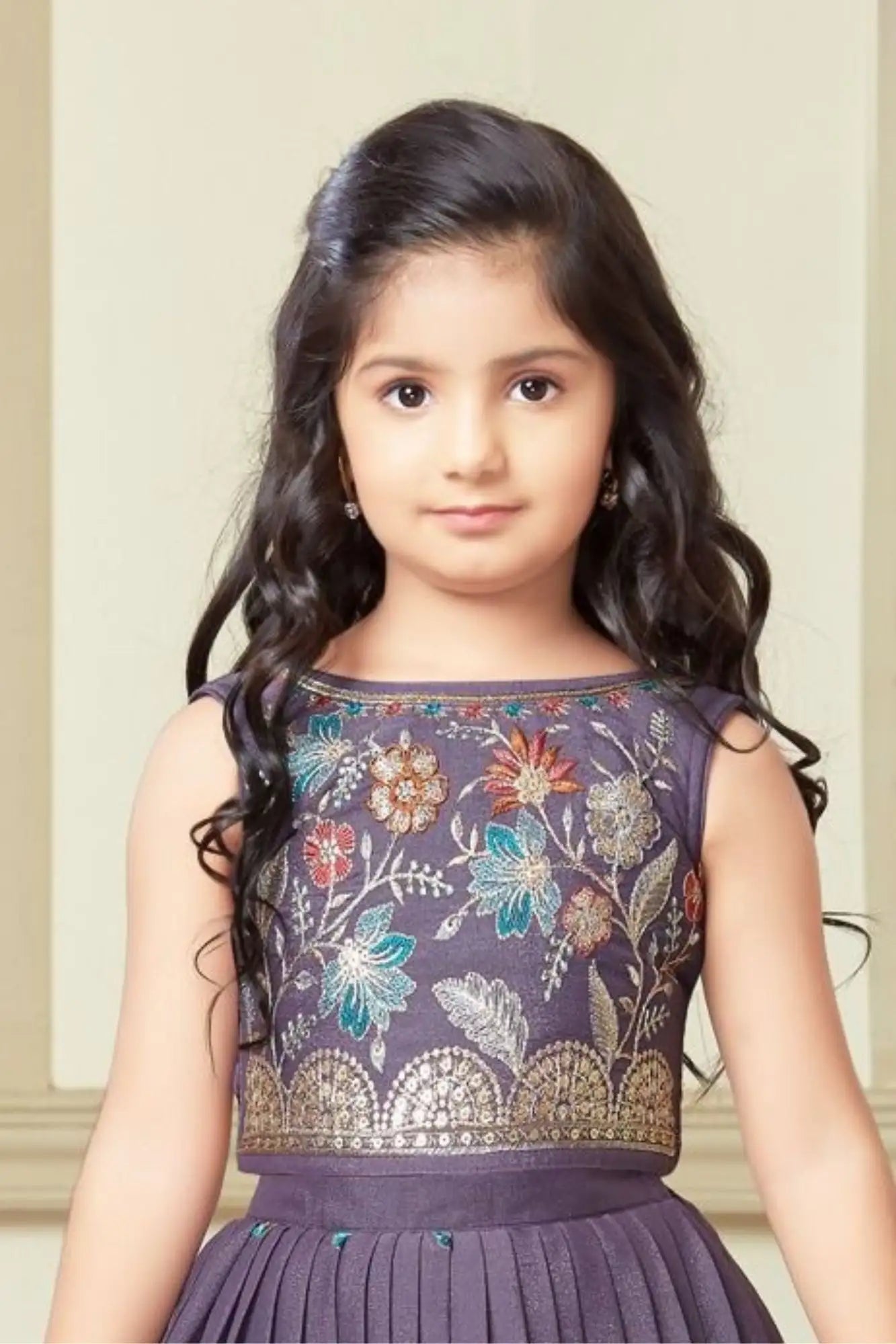 Purple Floral Embroidered Ethnic Lehenga Choli for Girls