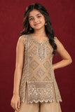 Champagne Sequin Gold Embellished Palazzo Set with Dupatta For Girls