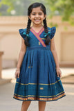 Bottle Green Traditional Dress with Zari Border For Girls