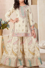 Cream Embroidered Palazzo Set for Girls