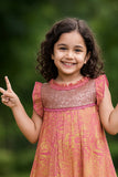 Pink Printed Dress with Sequined Glitter & Frill Sleeves For Girls