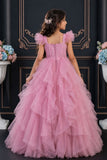 Girls Lavender Floral Embellished Layered Party Wear Gown