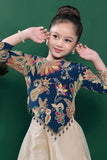 Navy Blue Embroidered Top with Cream Palazzo Set For Girls