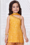 Girls Mustard Yellow Embroidered Palazzo Set With Leheriya Print And Dupatta