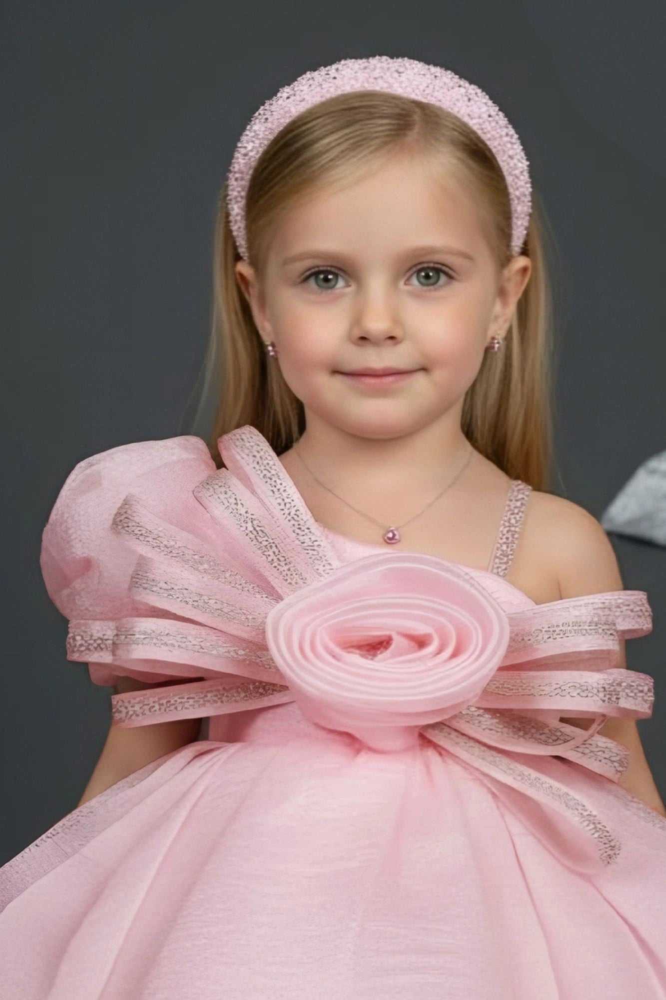 Pink Party Frock with 3D Rosette Bow For Girls