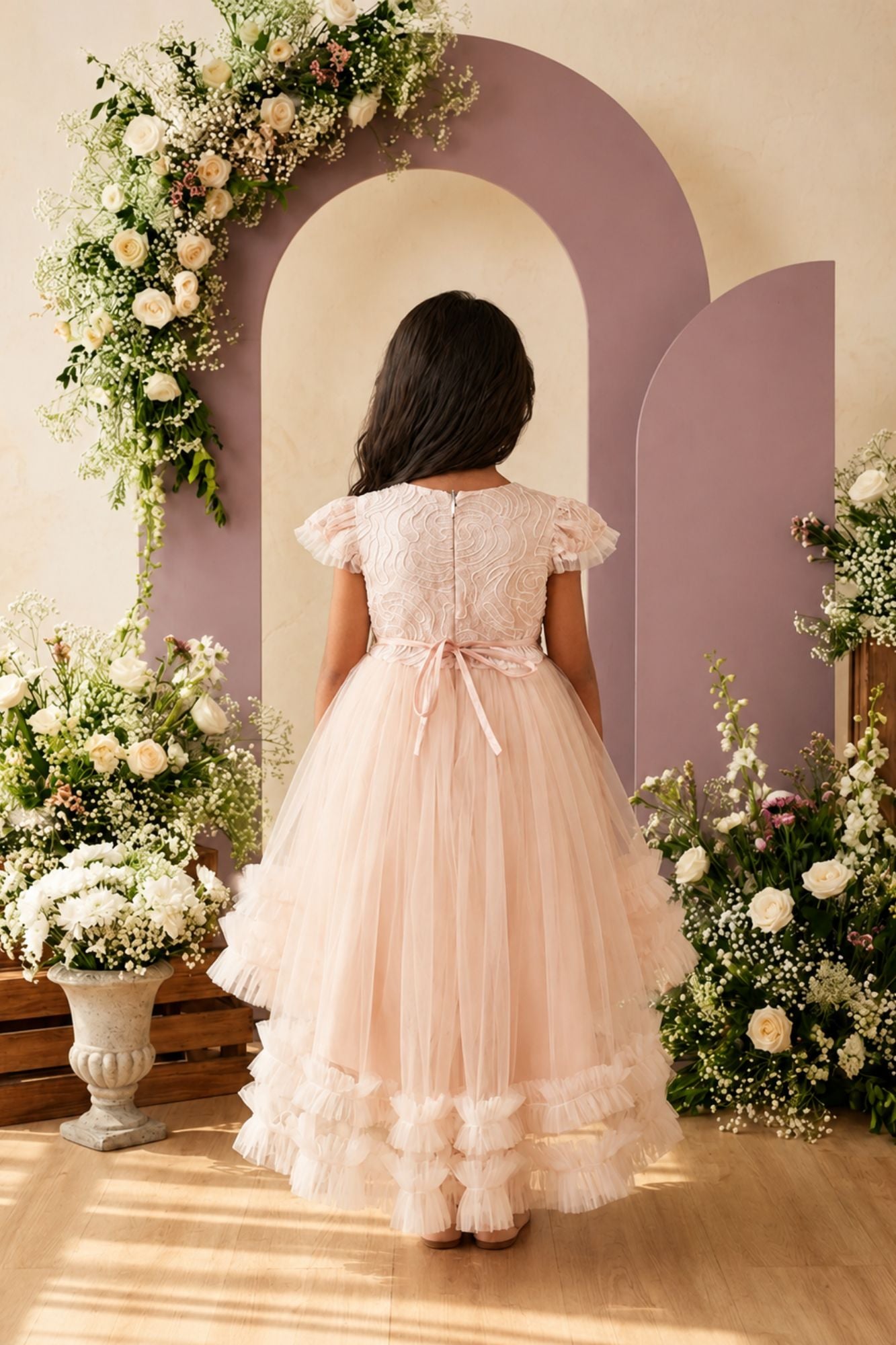 Girls Blush Peach Tail Cut Party Frock