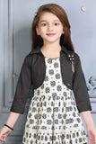 White Casual Printed Frock With Overcoat For Girls