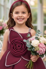 Girls Red 3D Rosette Party Wear Frock With Sequin Embellishment