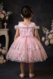 Girls Pink Sequinned Party Wear Frock with Bow Detail