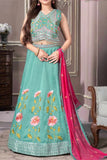 Pista Floral Embroidered Lehenga Choli Set With Dupatta for Girls