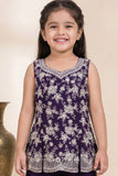 Royal Purple Embroidered Georgette Palazzo Set For Girls