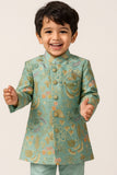 Elegant Sea Green Floral Embroidered Sherwani Set For Boys