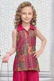 Rani Pink Palazzo Set with Ethnic Printed Top And Sling Bag For Girls