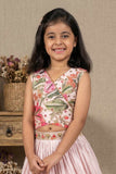 Pink Floral Embroidered Lehenga Choli Set For Girls