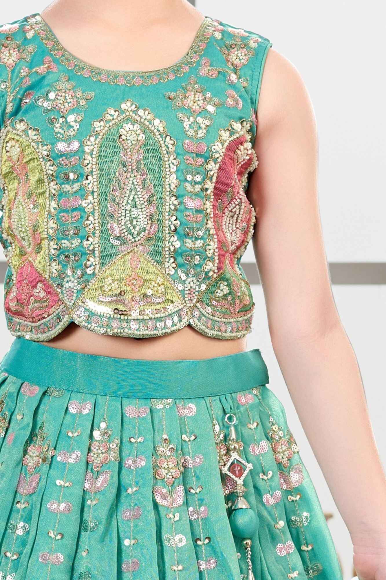 Rama Embroidered Lehenga Choli Set For Girls