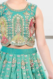Rama Embroidered Lehenga Choli Set For Girls