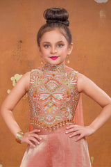 Peach Embroidered Palazzo Set For Girls