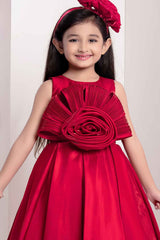 Red Gown With Floral Embellishment For Girls