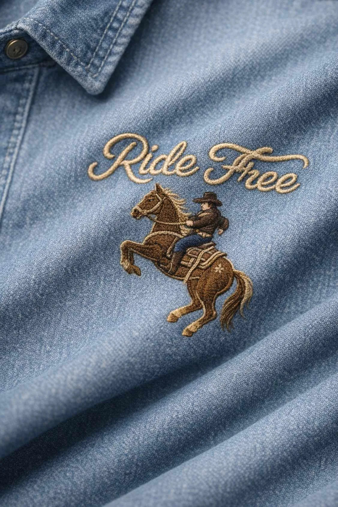 Denim Blue Embroidered Shirt for Boys