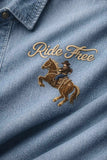 Denim Blue Embroidered Shirt for Boys