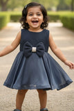 Blue Embellished Bow Charm Party Frock for Girls