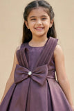 Organza Wine Frock With Bow Embellished For Girls
