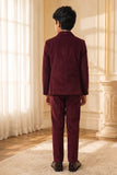 Boys Maroon Embroidered Shawl Collar Party Wear Suit Set