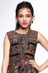 Black Motif Printed Causal Wear Frock For Girls