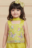Lemon Yellow Embroidered Sharara Set With Dupatta For Girls
