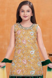 Mustard Yellow Floral Embroidered Patiala Set with Dupatta For Girls