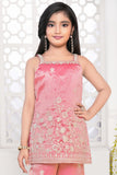 Girls Pink Floral Embroidered Kurti And Palazzo Set