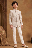 Fawn Sequin Embroidered Sherwani Set With  Pants For Boys