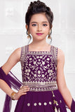 Purple Embroidered Lehenga Choli Set with Dupatta for Girls