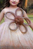 Brown Ombre One-Shoulder Sparkle Party Gown for Girls