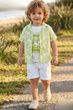 Boys Lime Green Tropical Printed Shirt with White Cargo Shorts Co-Ord Set