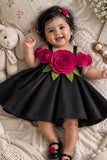 Girls Black 3D Floral Applique Party Wear Frock