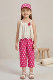 Girls White Lace Top with Pink Polka Dot Capri Pants
